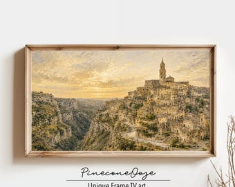 Matera Italy Frame TV Art | Italian Village Oil Painting | Digital Download