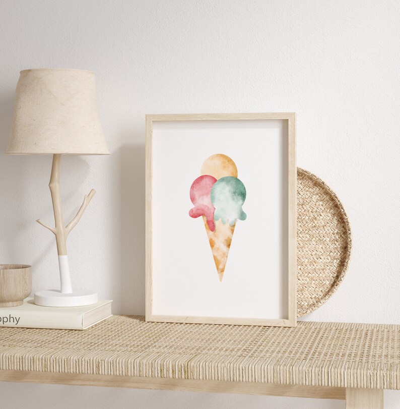 Ice Cream Wall Art, Set of 3, Nursery Print, Pastel Colors, Nursery