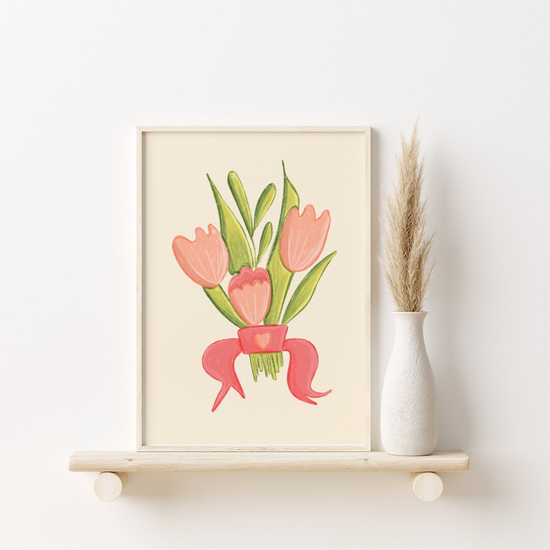 Tulips Print Digital Art, Cute Floral Art Print, Tulips Printable Wall ...