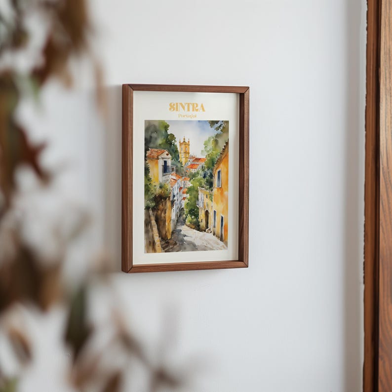 Plakat z akwarelą z Sintry, sztuka ścienna z podróży do Portugalii, wydruk z Sintry, wydruk artystyczny, wystrój domu zdjęcie 7