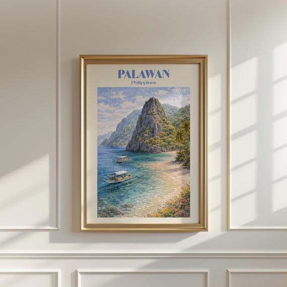 Palawan Watercolor Print, Philippines Travel Wall Art, Tropical Island Landscape Print, Coastal Nature Artwork, Home Decor