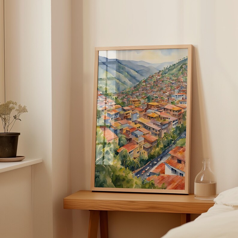 Medellín Watercolor Poster, Colombia Travel Wall Art, City Poster