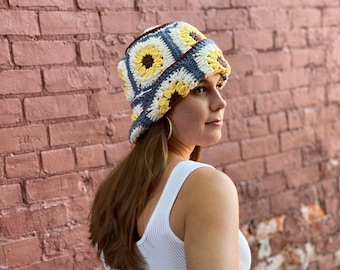 Urban Sunflower Granny Square Bucket Hat Crochet Pattern