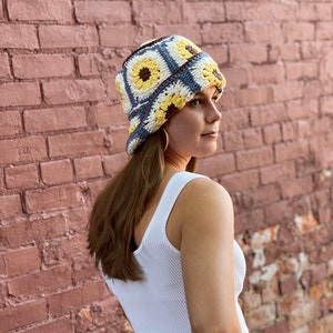 Urban Sunflower Granny Square Bucket Hat Crochet Pattern