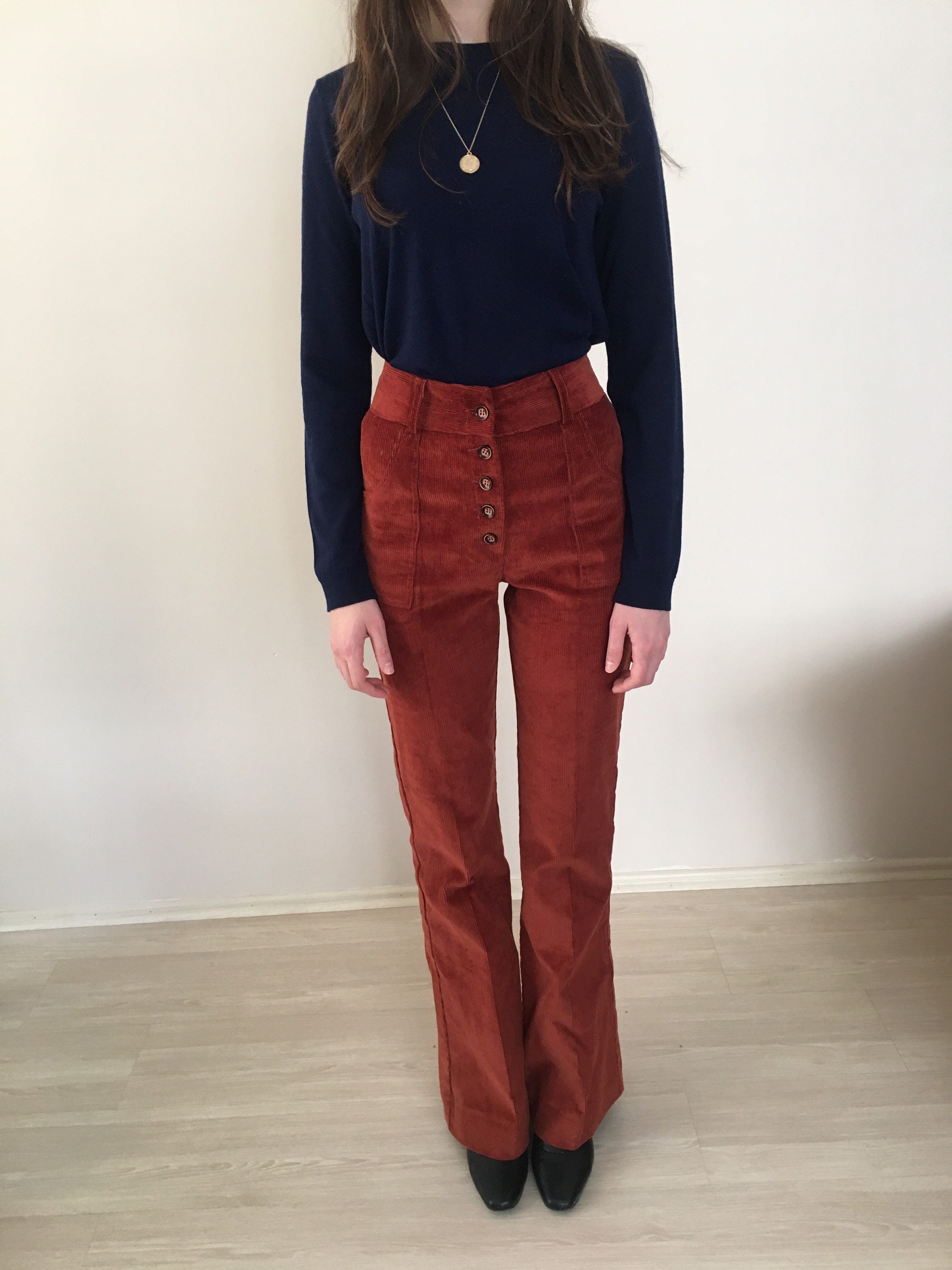 Vintage Style High Rise Corduroy Pants Etsy