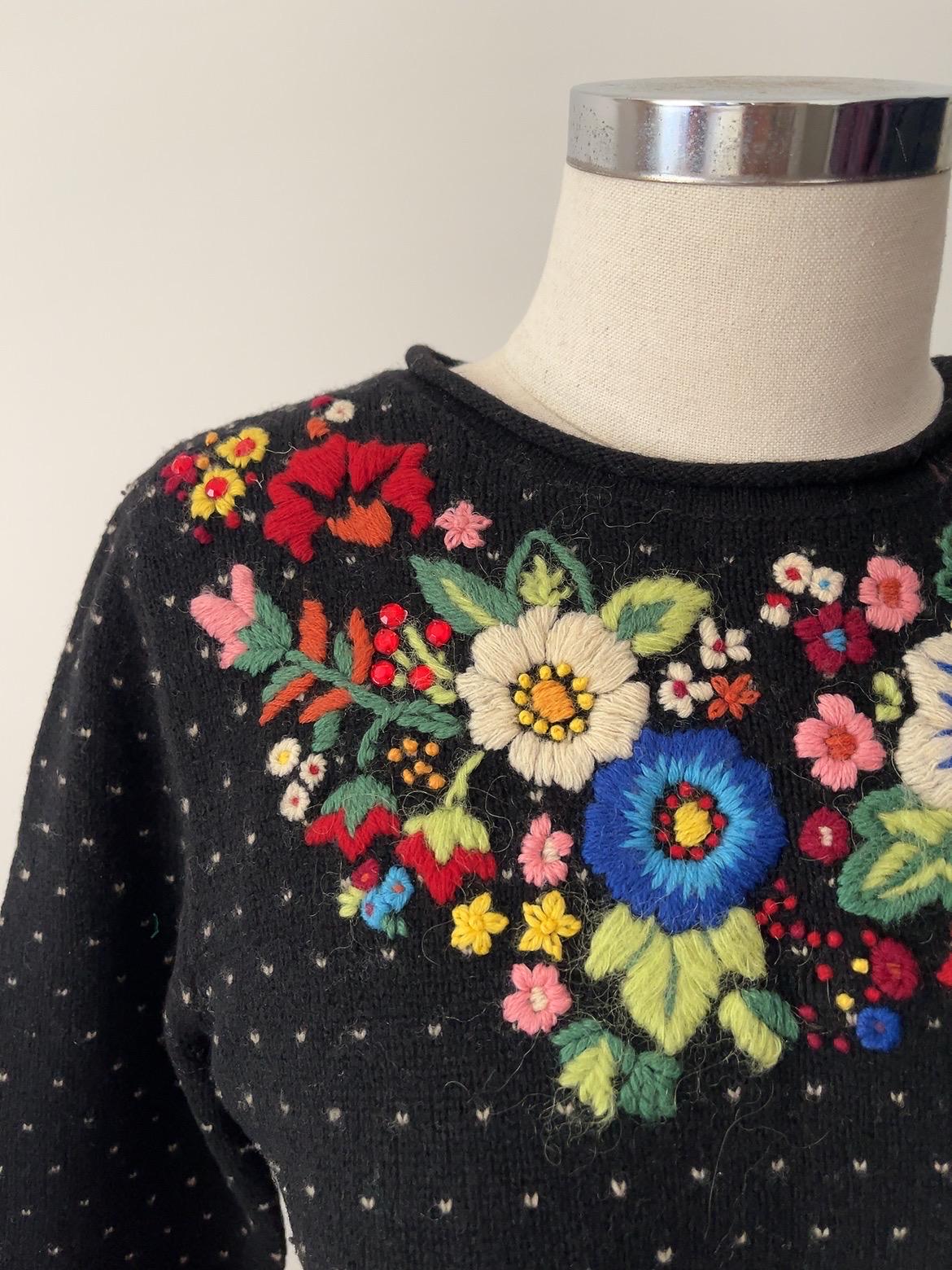 Black Floral Sweater Etsy Canada