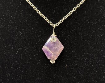 Royal purple amethyst stone with simple silver hand wrapped accent necklace