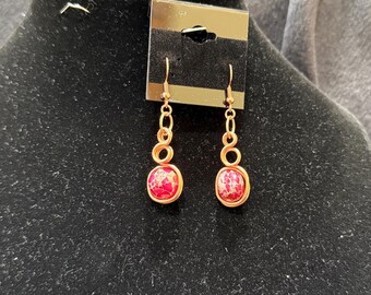 Dark Pink agate bead hand wrapped with copper loops earrings