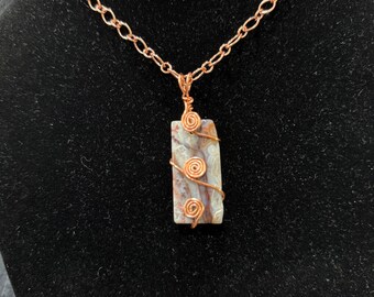 Striped Jasper slab with hand wrapped copper loops necklace