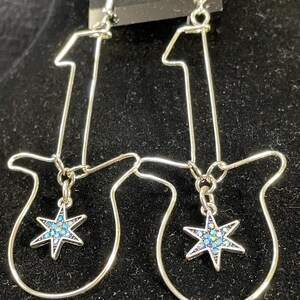 Rock Star hand shaped silver guitar with beautiful star dangle earrings