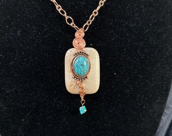 Brown Homolite Stone accented with turquoise charm necklace