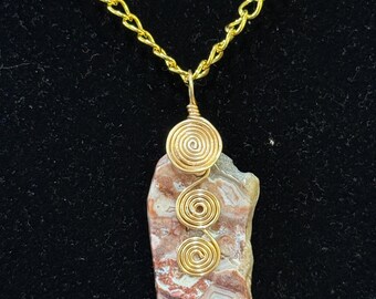 Jasper stone accented by hand shaped gold spiral charm necklace