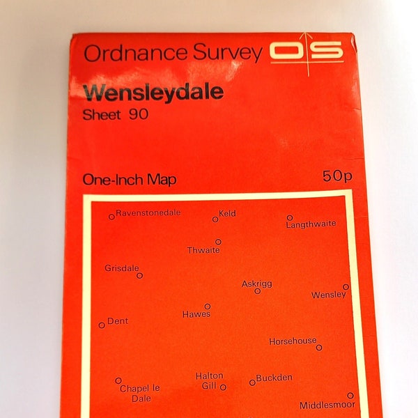 Vintage Ordnance Survey Map- Wensleydale- Sheet 90- One-Inch Map- Collectibles- Souvenir- Memorabilia