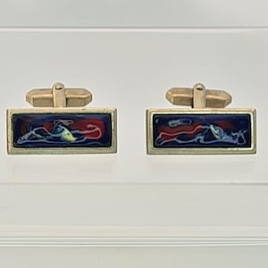 Vintage Cufflinks- Funky Cufflinks- Enamel Red Yellow And Blue- Swirled Pattern