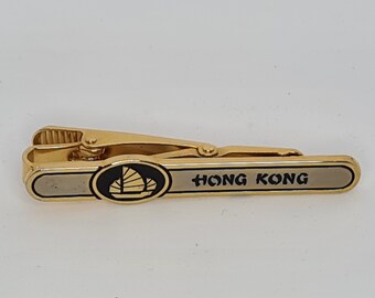 Vintage Krawattenklammer-Sammlergeschenk-Hong Kong- Chinesisches Boot-Gold und Silber Krawattenklammer-Vintage Geschenk-Geschenk für Ihn