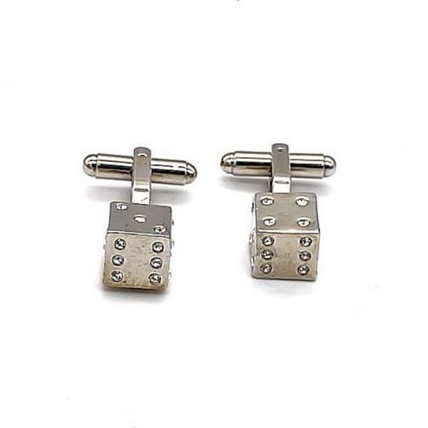 Silver-Tone Dice Cufflinks- Poker Cufflinks- Games Cufflinks