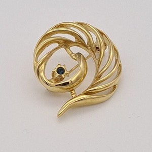 Vintage Gold-Tone Metal Brooch With Turquoise Crystal Accent