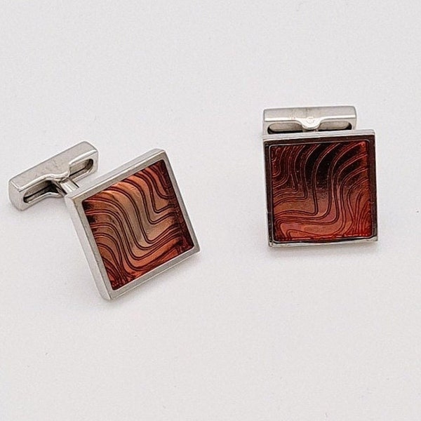 Square Silver And Bronze-Red Cufflinks Set