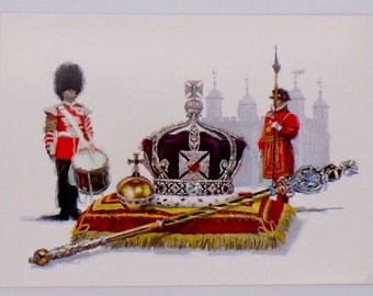 Vintage London Postcard – Queen Elizabeth II, Crown Jewels