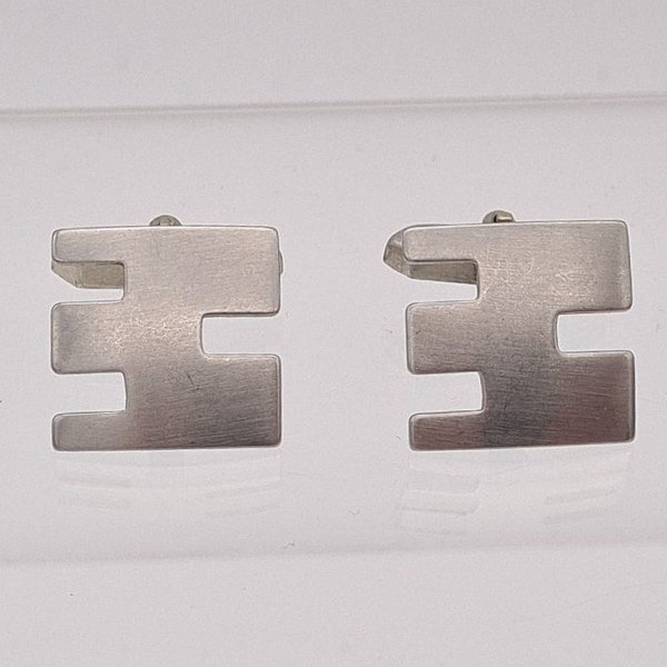 Silver-Tone Brush Metal Cufflinks- Jigsaw Piece Shaped