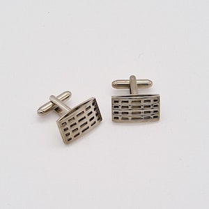 Cufflinks Set- Rectangular Silver-Tone- Cut out Decoration