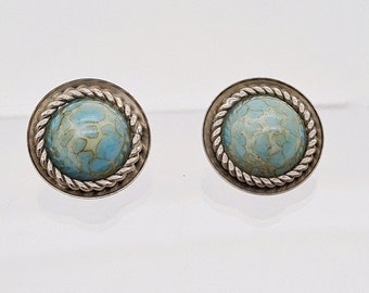 Faux Turquoise Silver-Tone Clip-On Earrings