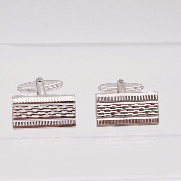 Silver-Tone Metal Cufflinks- Geometric Textured Pattern