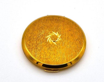 Espejo compacto vintage Stratton - Metal tono dorado - Decoración con corte de diamante