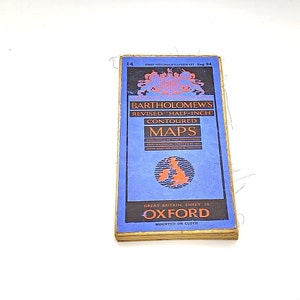 Mapa antiguo montado en tela - Mapa contorneado de media pulgada - Oxford, Inglaterra - Bartholomew - Gran Bretaña - Hoja 14 - Objetos de colección - RAOC - Recuerdos