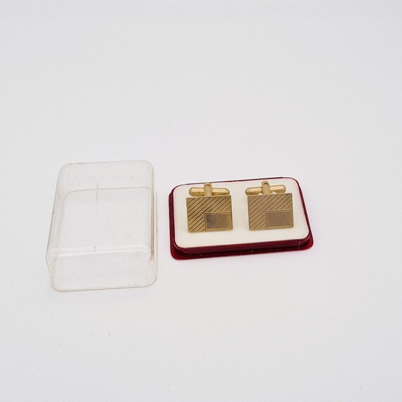 Rectangular Cufflinks Set- Gold-Tone- Panel For E… - image 1