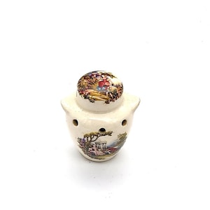 Ceramic White Pomander- Urn Shaped- White With Romantic Scenes