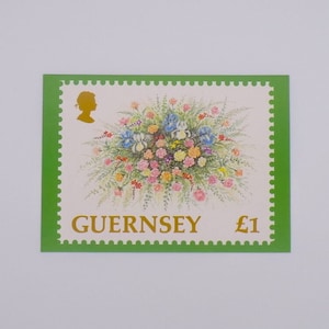Selo-Cartão do Correio de Guernsey- Maio de 1992- Deltiologia- Flores das Ilhas do Canal- Presentes Eligius- Imagens Florais- Presente para Ela- Presente de Aniversário