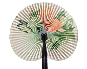 1970s Vintage Folding Hand Fan – Metal Handles, Nature Designs (25cm)