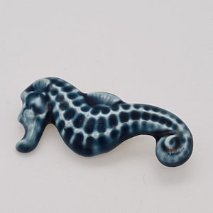 Blue Sea Horse Ceramic Brooch