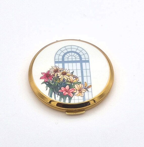 Stratton Floral Compact Mirror – Gold-Tone Handbag Makeup Mirror