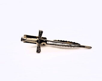 Sword Krawattenklammer - Goldfarbenes Metall mit Perlmutt Inlay