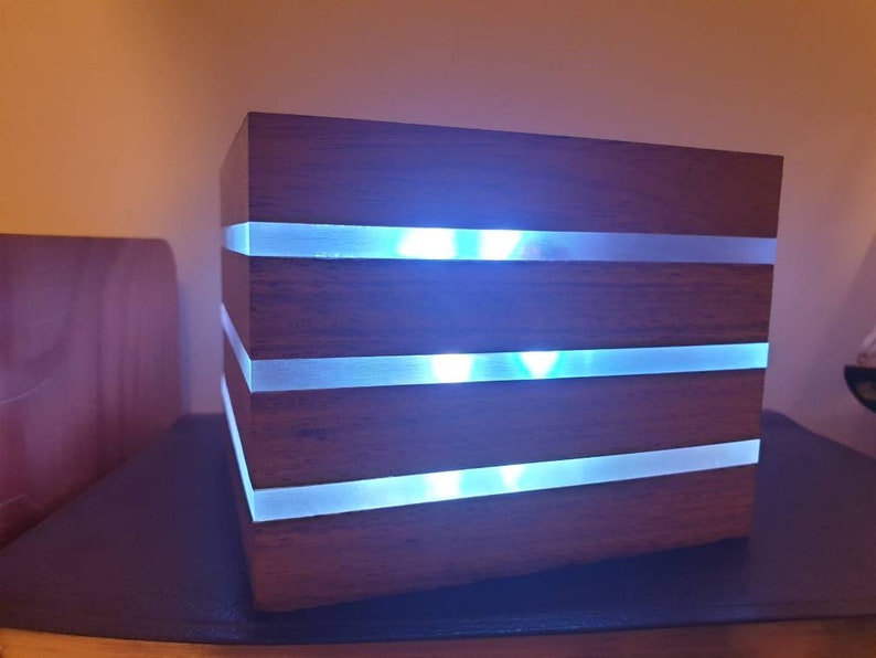 RGB Light Wood Cube Desk Lamp | Etsy