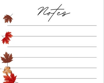 Fall leaves notepad, autumn leaves 5.5 x 8.5 printable notepad design, thanksgiving theme