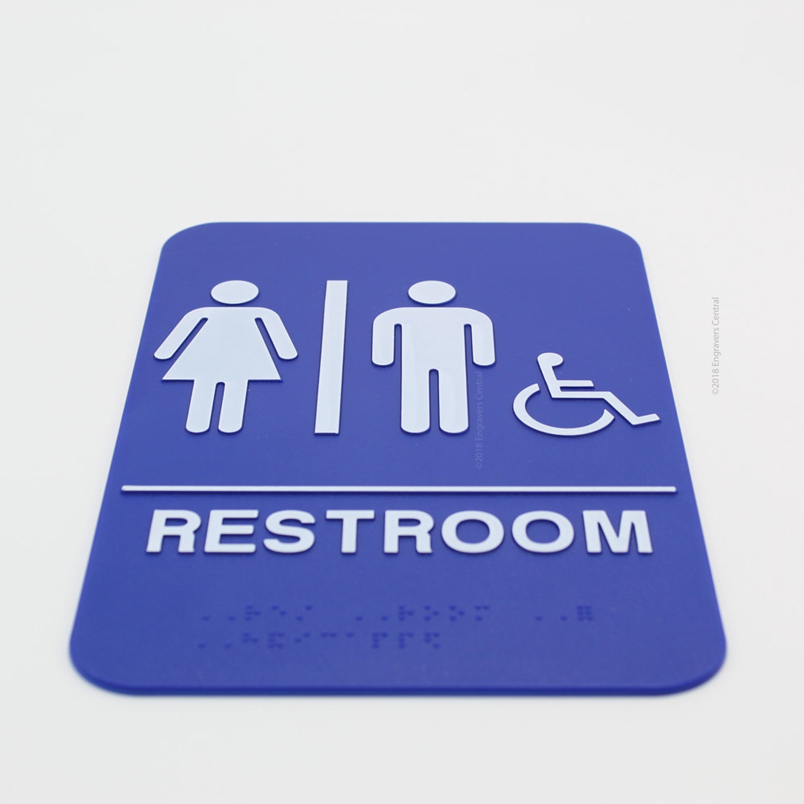 Unisex Braille ADA Restroom Sign for Male, Female & Handicap 6x9 With