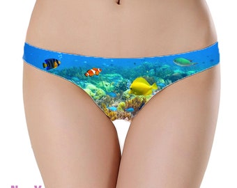 Underwater Undies Woman Fish Design Thong Nemo Sea life Panty Colourful Ladies Lingerie Ocean Sea Funny Gift Knickers