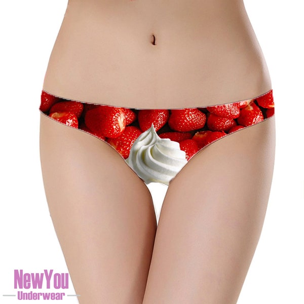 Strawberries & Cream Naughty Girls Thong Sexy Design Woman Underwear Funny Panties Fruit Food Gift Present