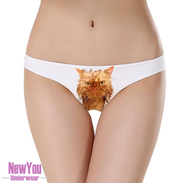 Wet Pussy Ginger Cat Underwear - Panty or Thong Funny Pussy Cat Drenched Novelty Fun Gift Presents Socking Filler Secret Santa