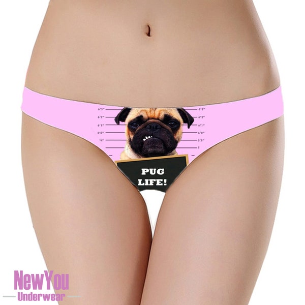 Naughty Bad Pug Life Puppy Animal Underwear Knickers Thong Beautiful Gift Present Womens Designer Dog