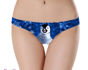 Christmas Penguin Cute Sea Animal Underwear Knickers Thong Beautiful Gift Present Xmas Womens Designer Animal Snowflake Print Panties