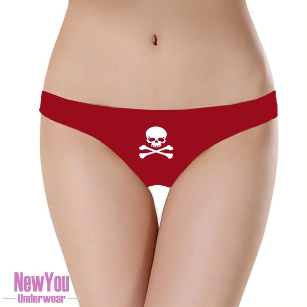 The Jolly Roger Pirate Women's Underwear Print  Panty or Thong Death Skull Gold Treasure