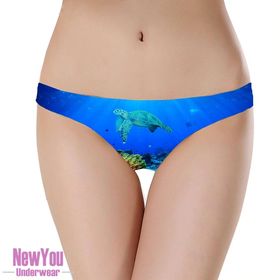 Little Sea Turtle In Coral Under The Sea Blue Thong Or Panty Underwear  Animal