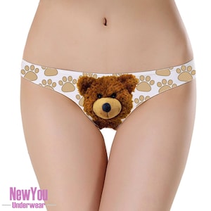 Teddy Loves You Fluffy Bear Ted Cute Animal Lingerie Thong Panty Woman Underwear Funny Gift Sexy Naughty Present image 1