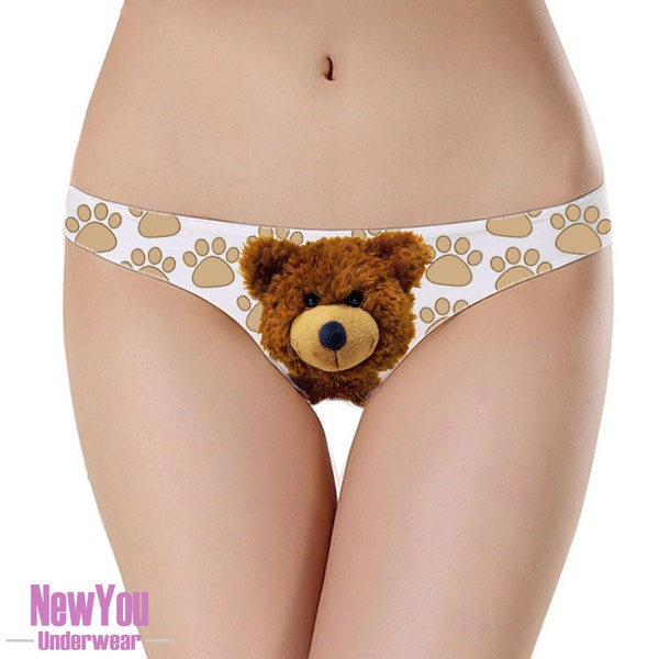 Teddy Loves You Fluffy Bear Ted Cute Animal Lingerie Thong Panty Woman Underwear Funny Gift Sexy Naughty Present