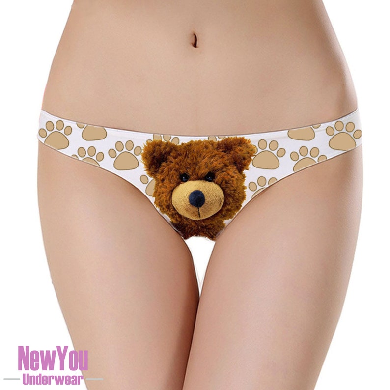 Teddy Loves You Fluffy Bear Ted Cute Animal Lingerie Thong Panty Woman Underwear Funny Gift Sexy Naughty Present image 1