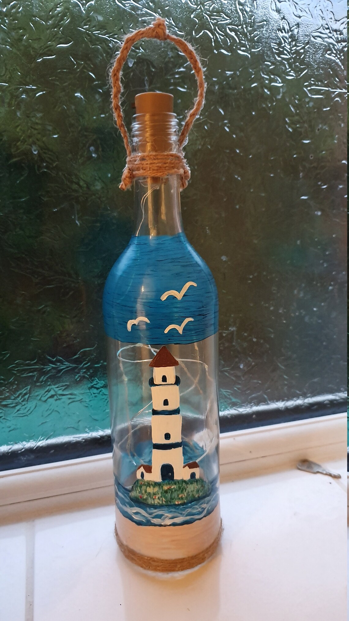 Lighthouse scene hand painted refurbished wine bottle with Etsy